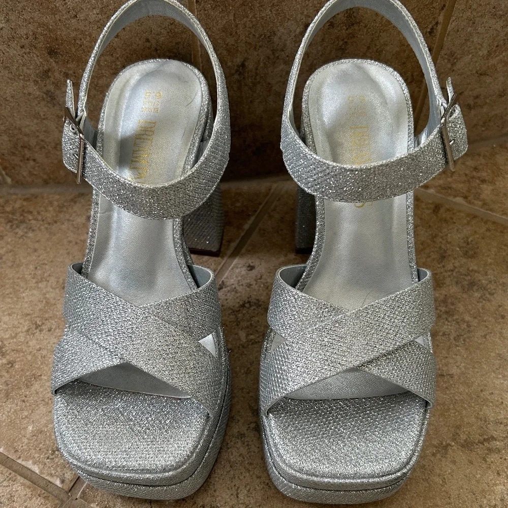 Silver Glitter Platform Sandals - Women's Dress Heels